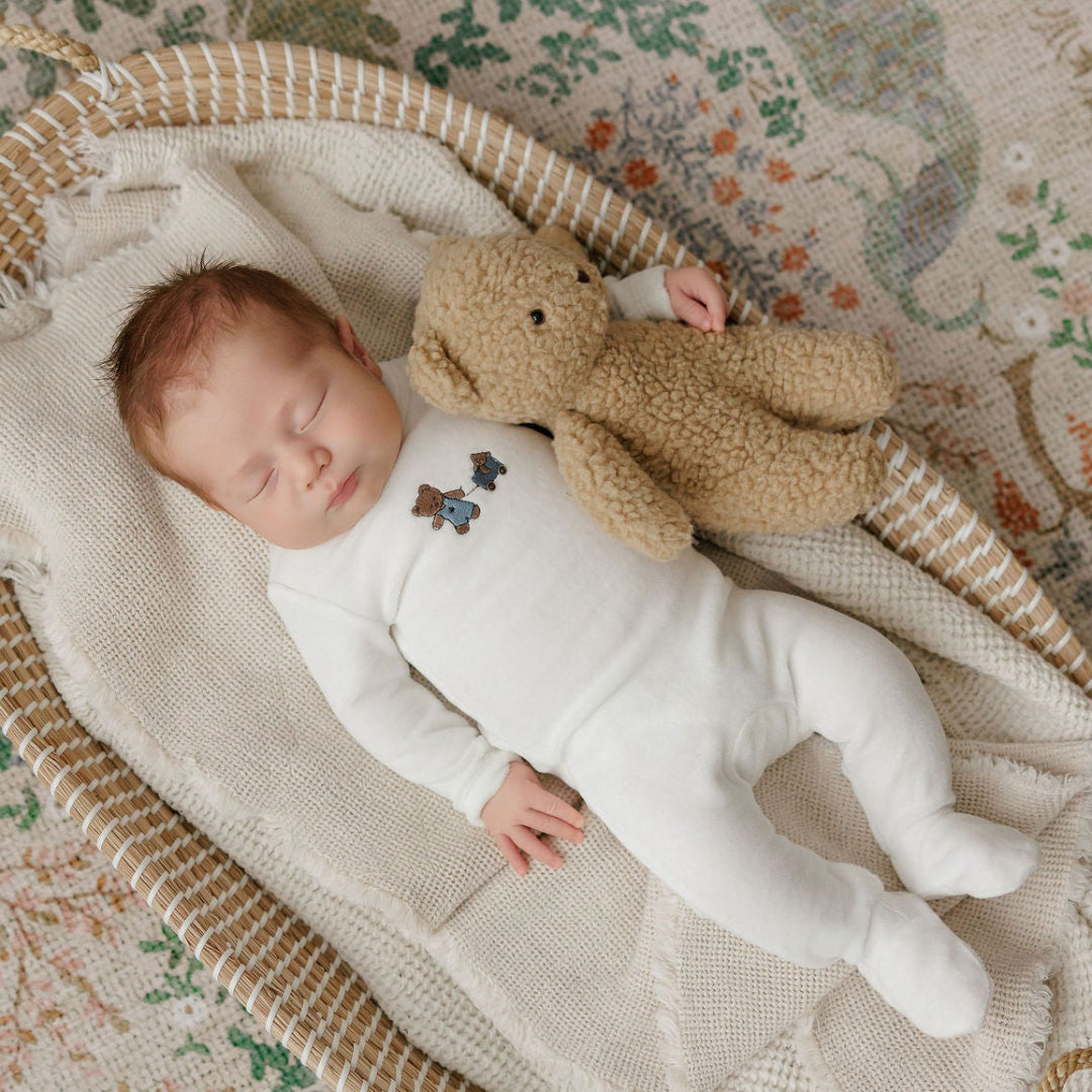 Ivory Boy Embroidered Bear Collection Footie