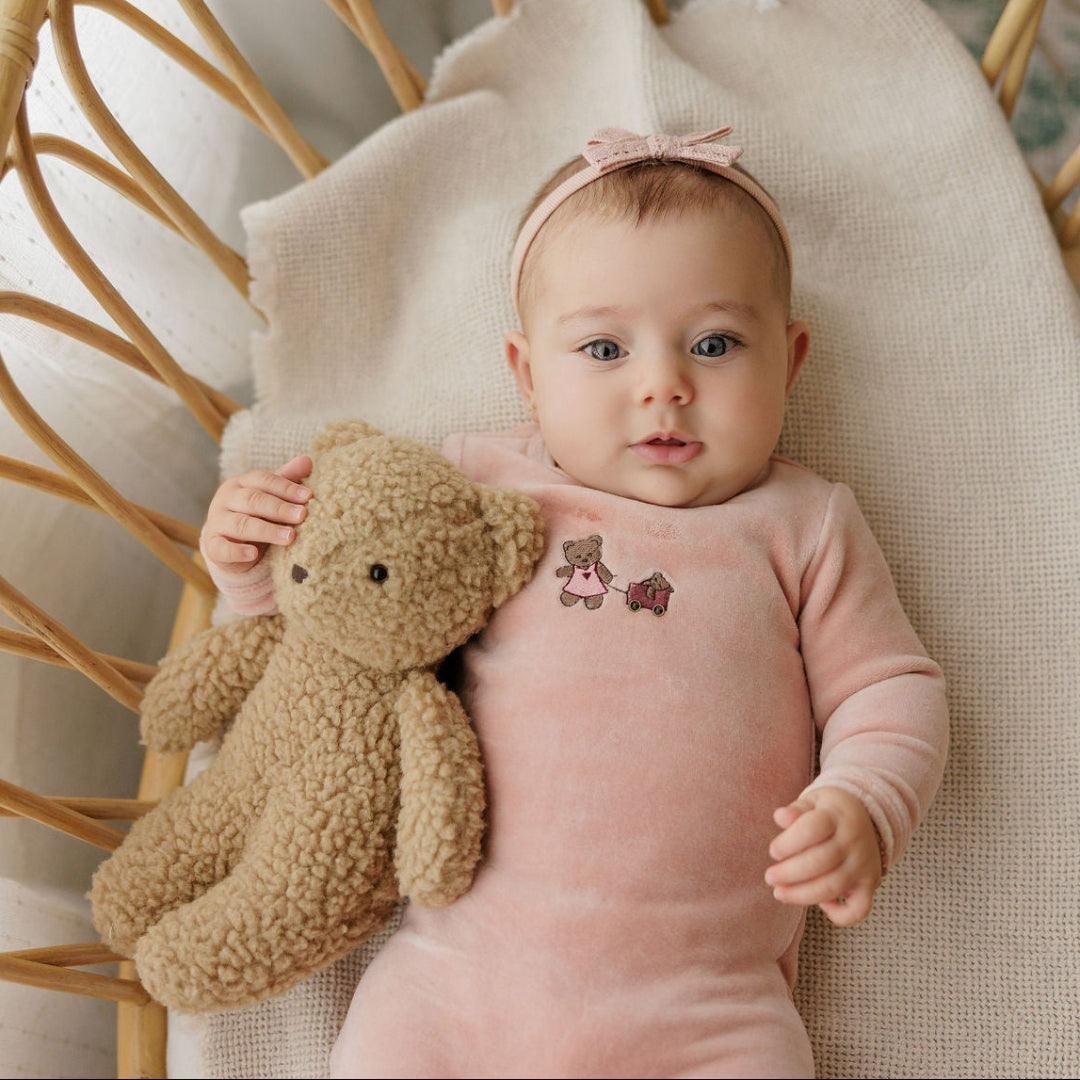 Pink Embroidered Bear Collection Footie