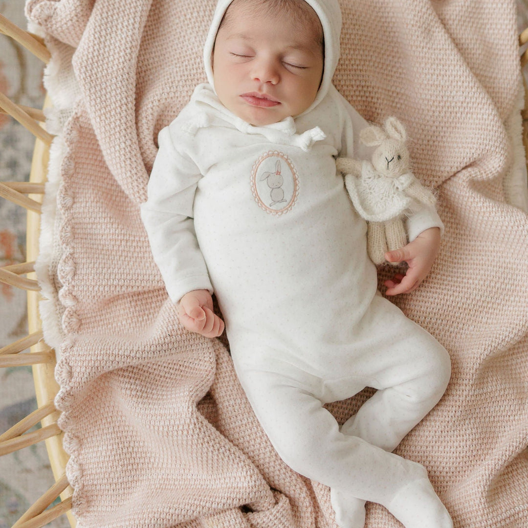Ivory Girl Bunny Pin Dot Collection Velour Footie