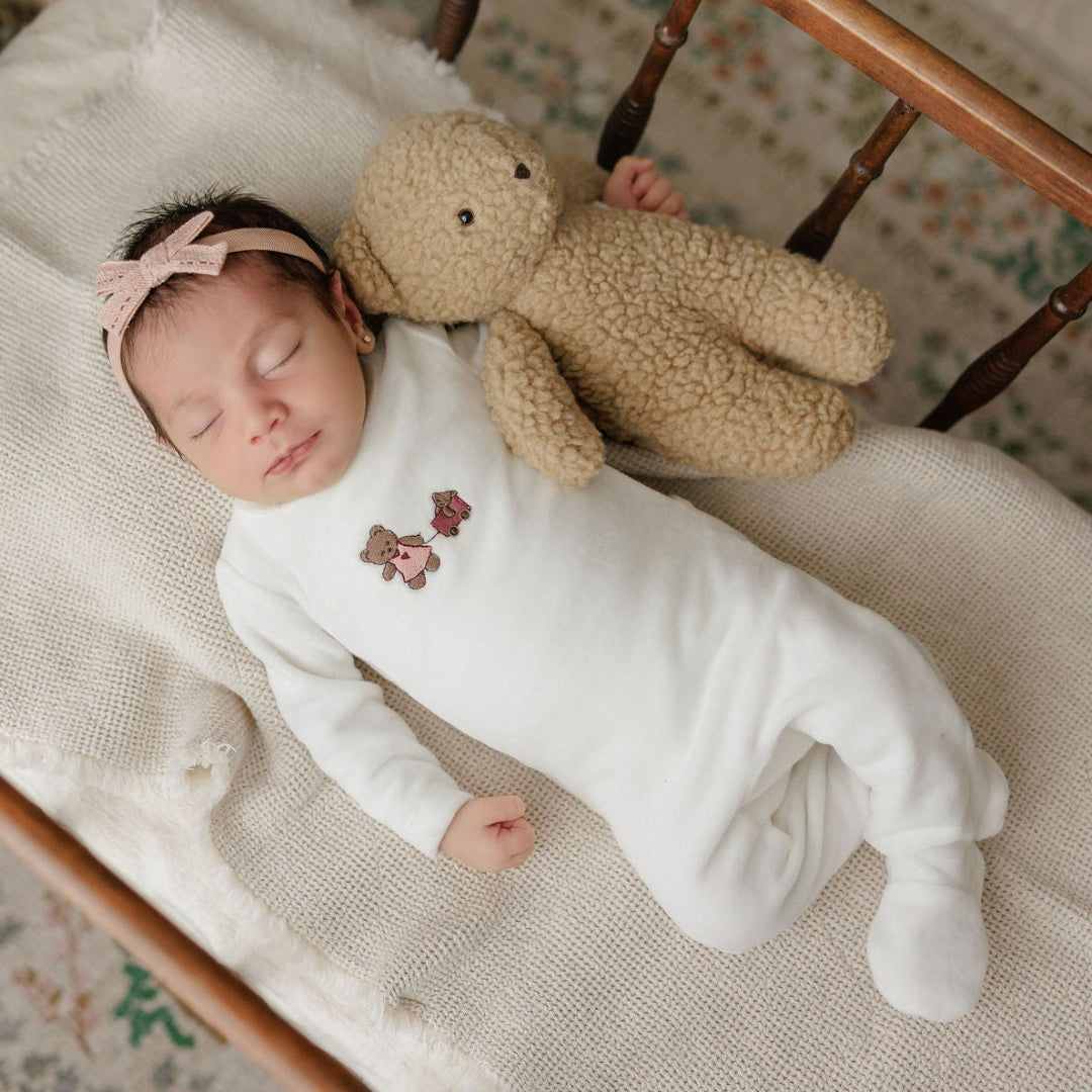 Ivory Girl Embroidered Bear Collection Footie