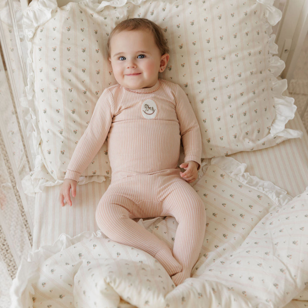 Pink Rocking Horse Footie + Bonnet