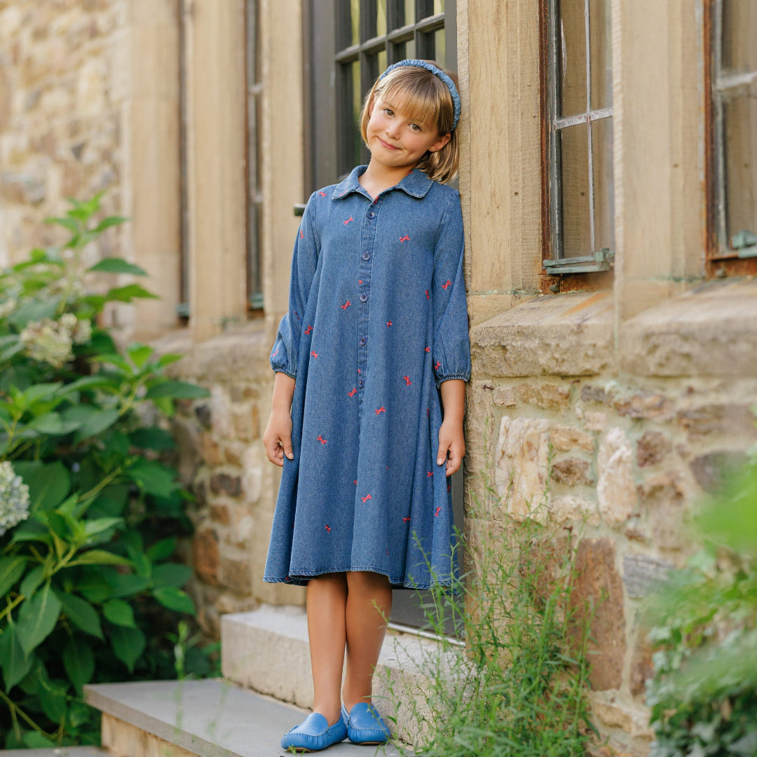 Red Bow Denim Dress