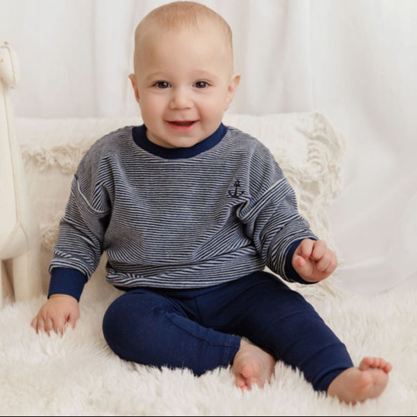 Dark Blue Velour Striped Collection Set