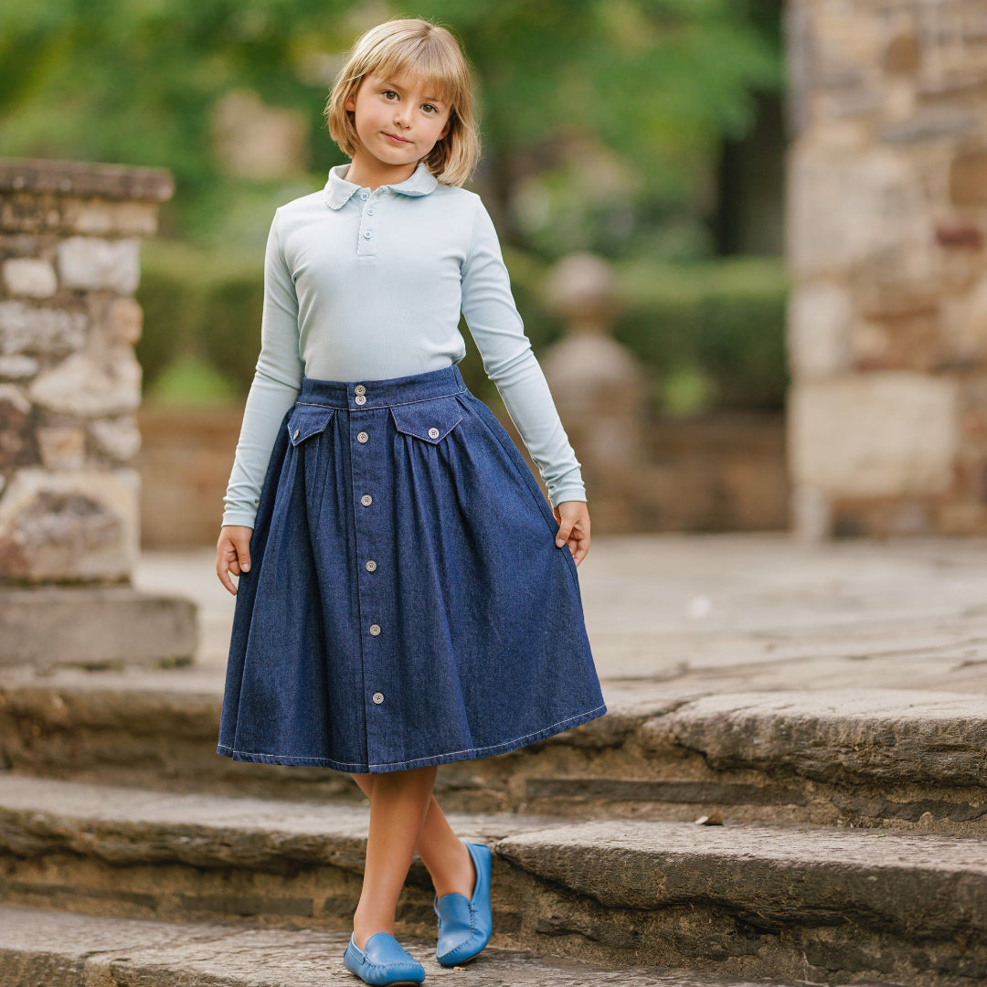 Dark Denim Button Skirt