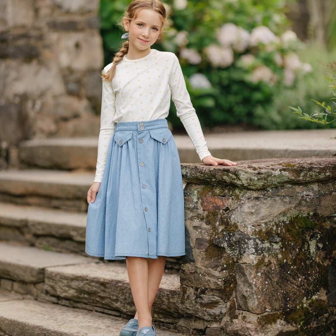 Light Denim Button Skirt