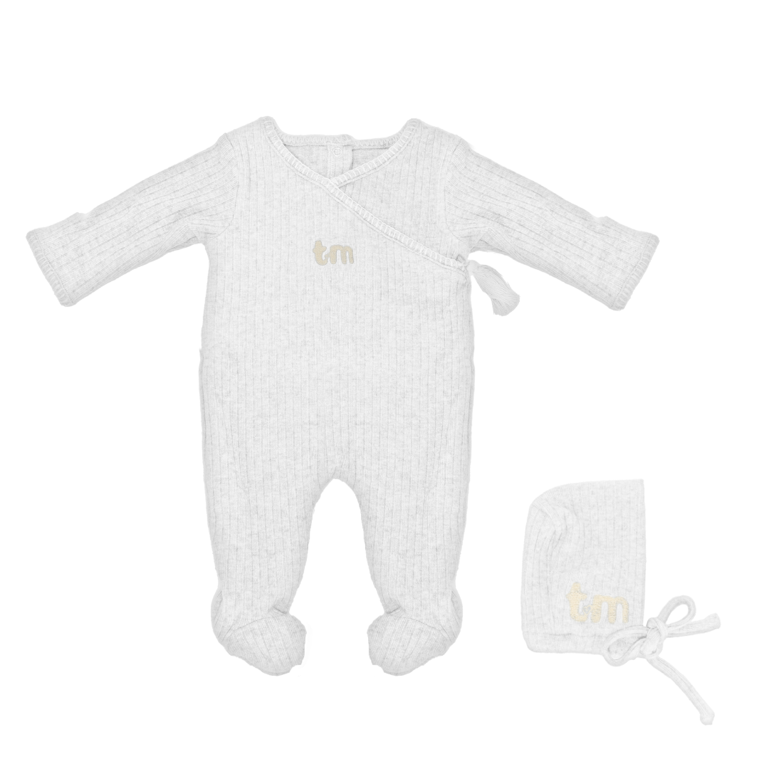 White Baby's First Outfit Footie & Bonnet Set