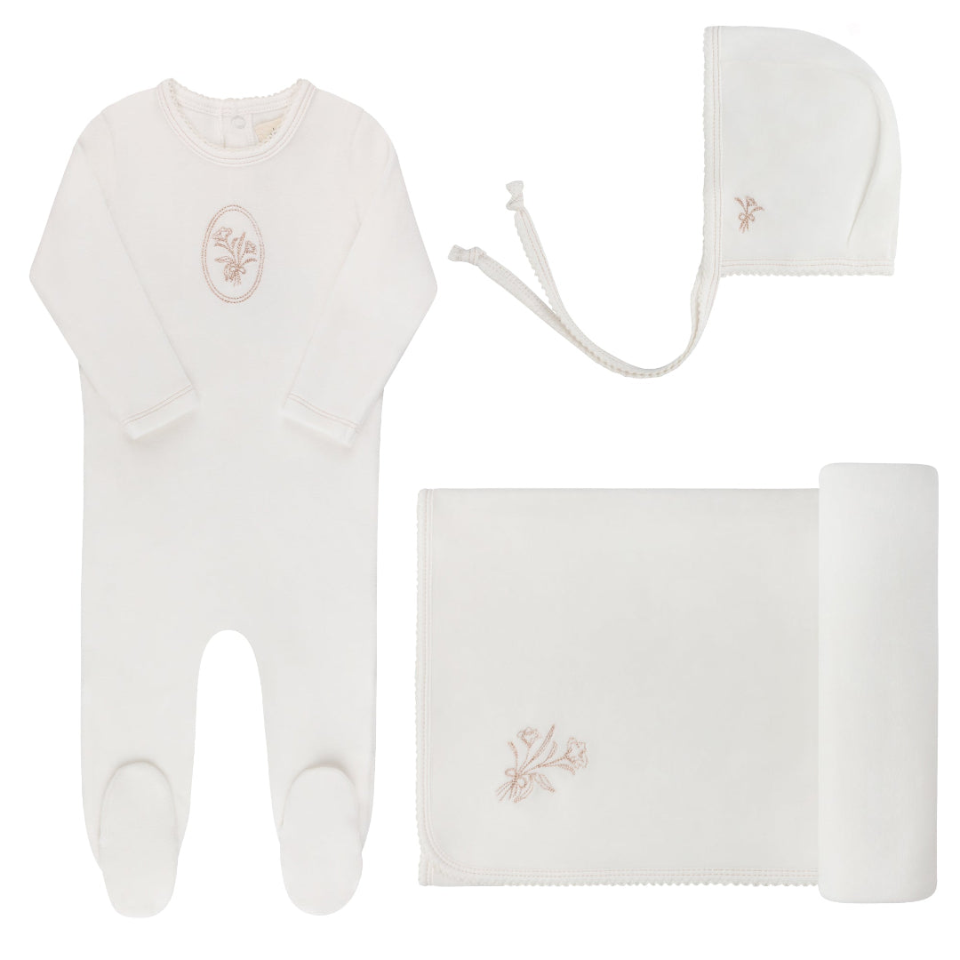 Ivory Rosegold Velour Floral Collection Take Me Home Set