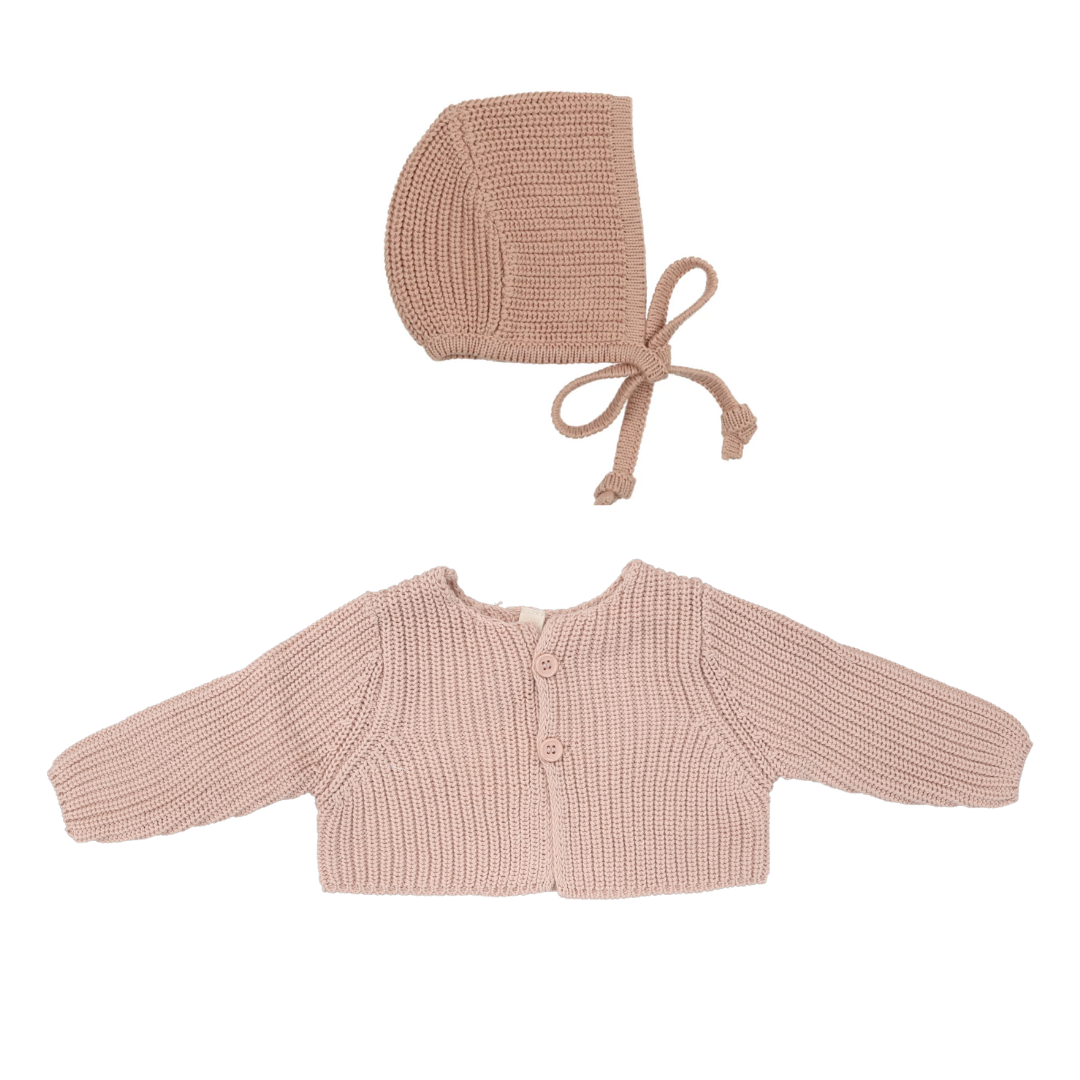 Powder Pink Chunky Knit Shrug + Bonnet Set