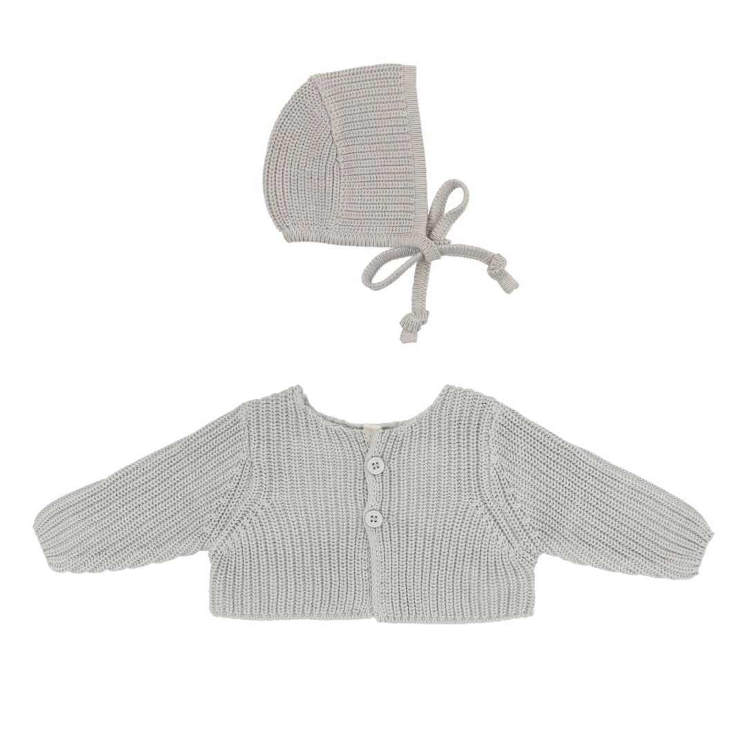 Powder Blue Chunky Knit Shrug + Bonnet Set