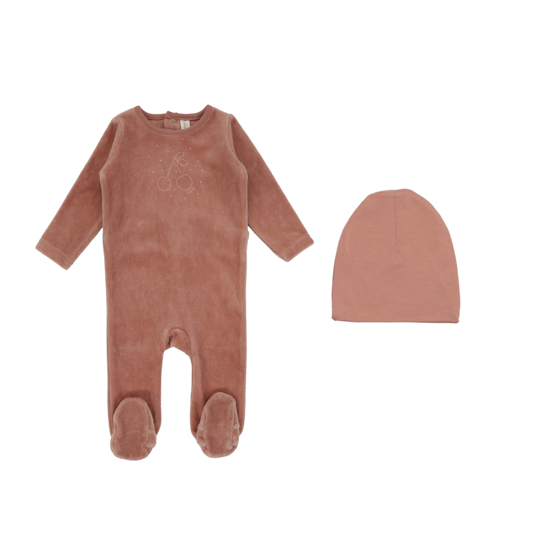 Apricot Graphic Cherry Velour Cherry Footie Set