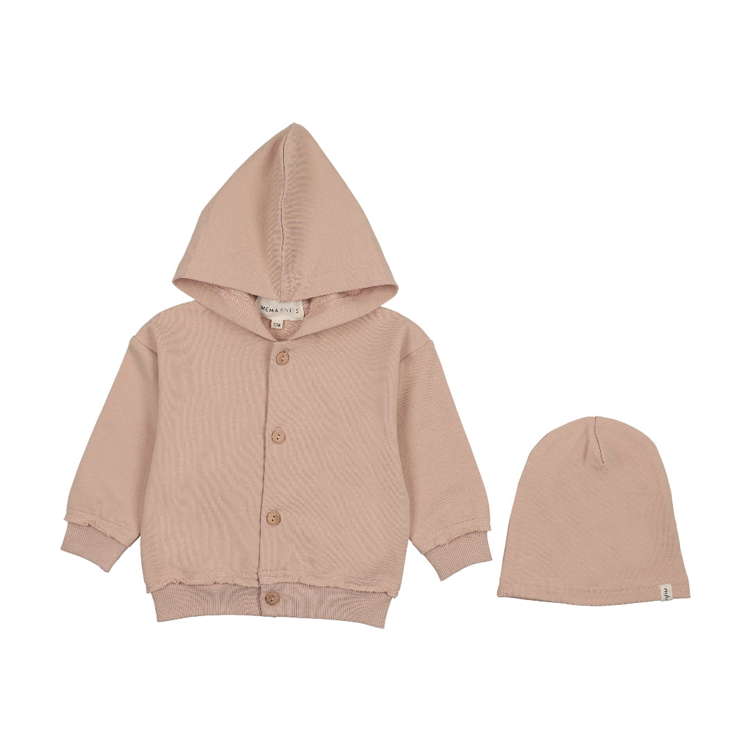 Pale Pink Hooded Cardigan and Beanie