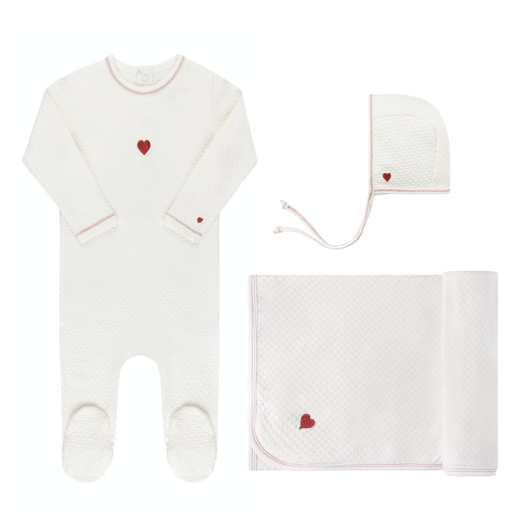 Ivory Heart Embroidered Layette Set