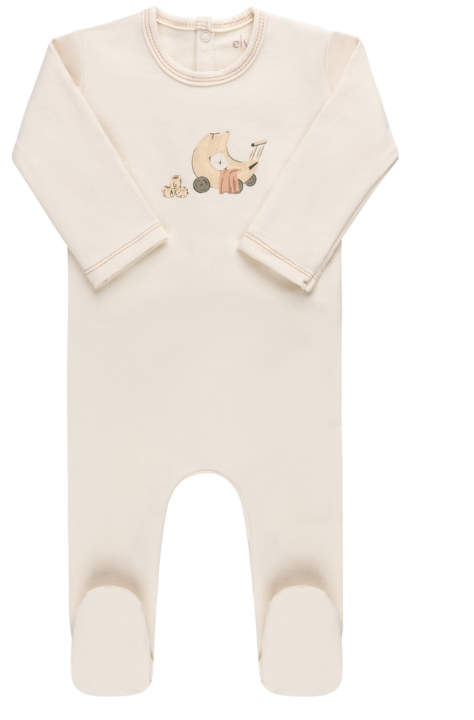 Ivory French Terry Wagon Print Footie