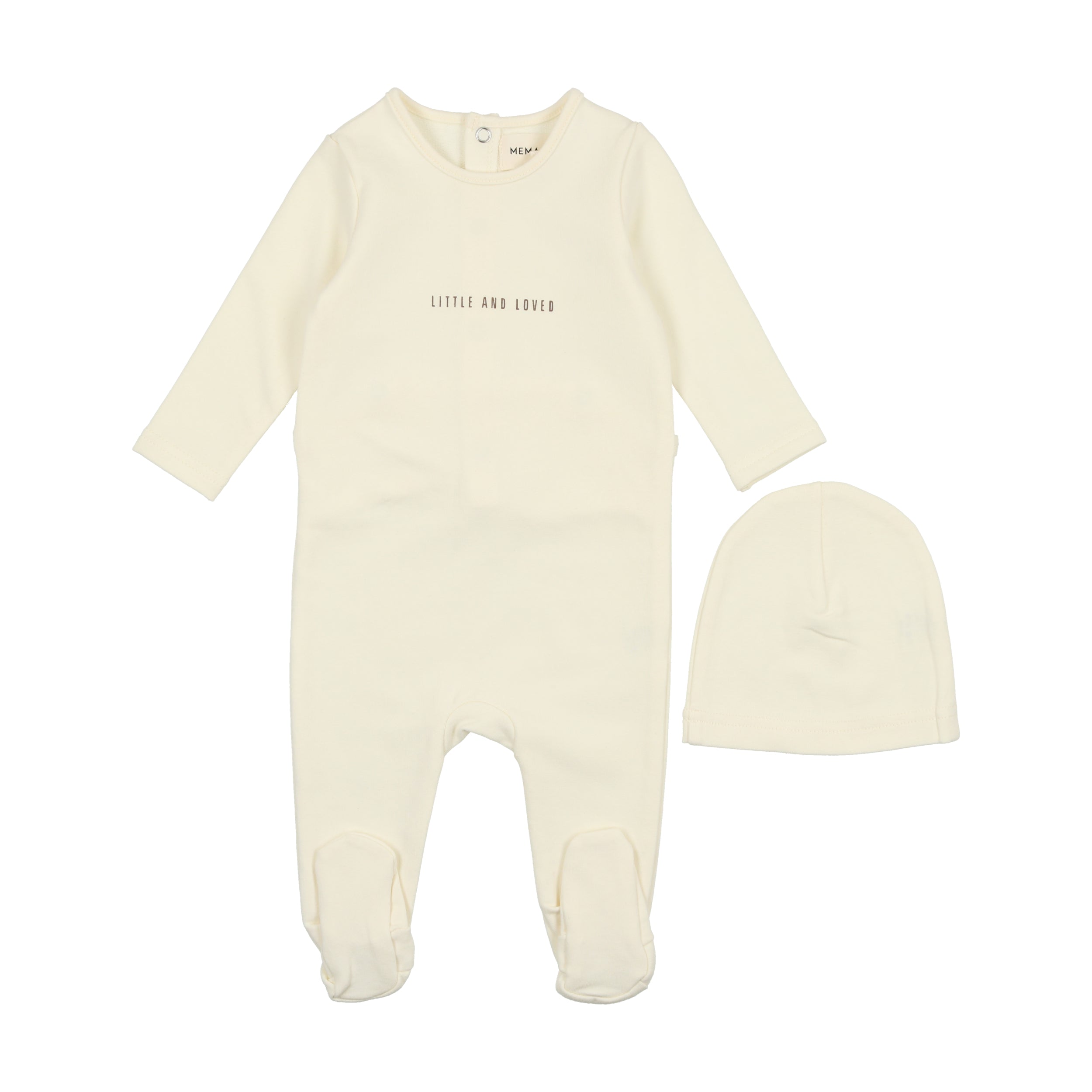 Cream/Mink Little & Loved Footie & Bonnet Set