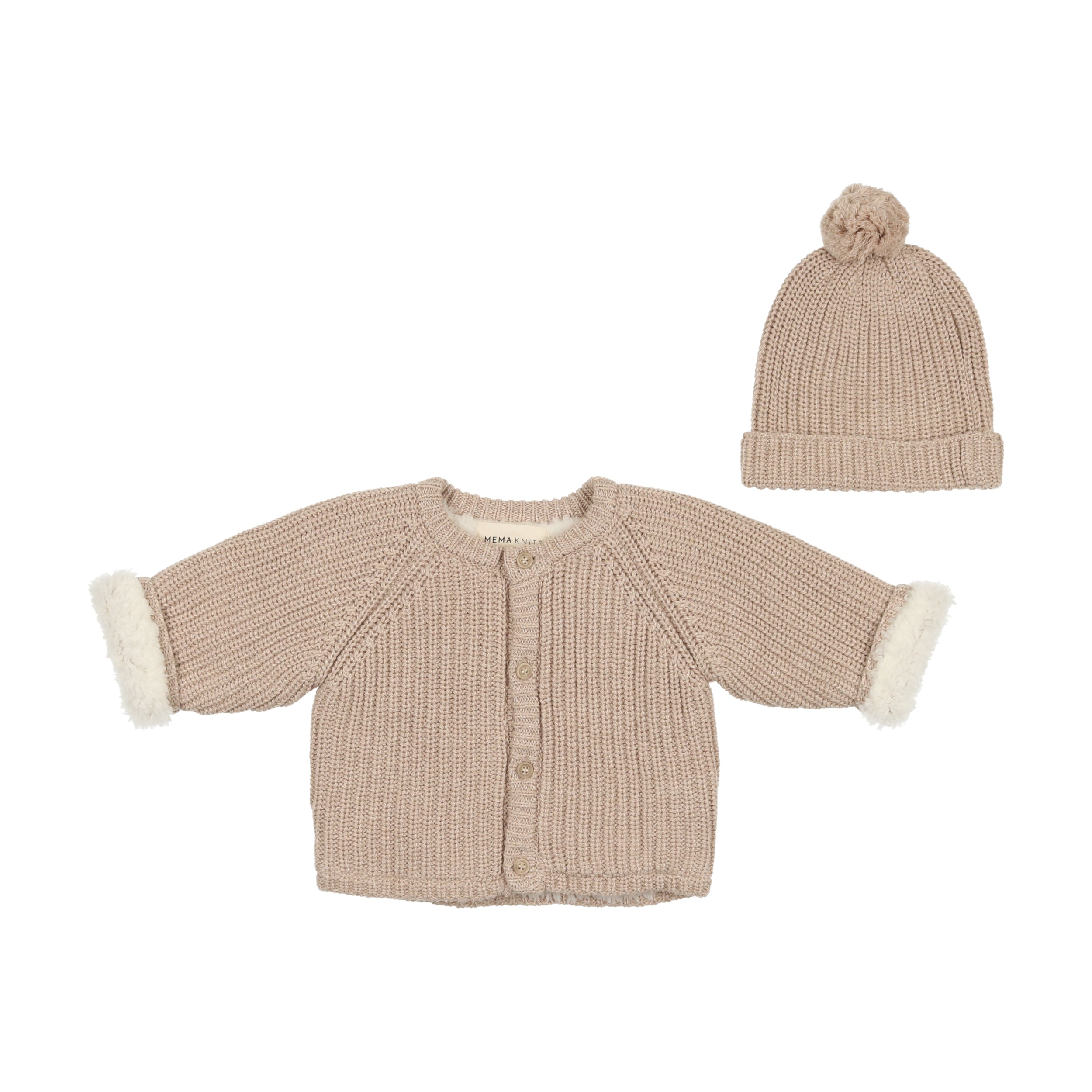 Oatmeal Knit Jacket & Pom Pom Hat