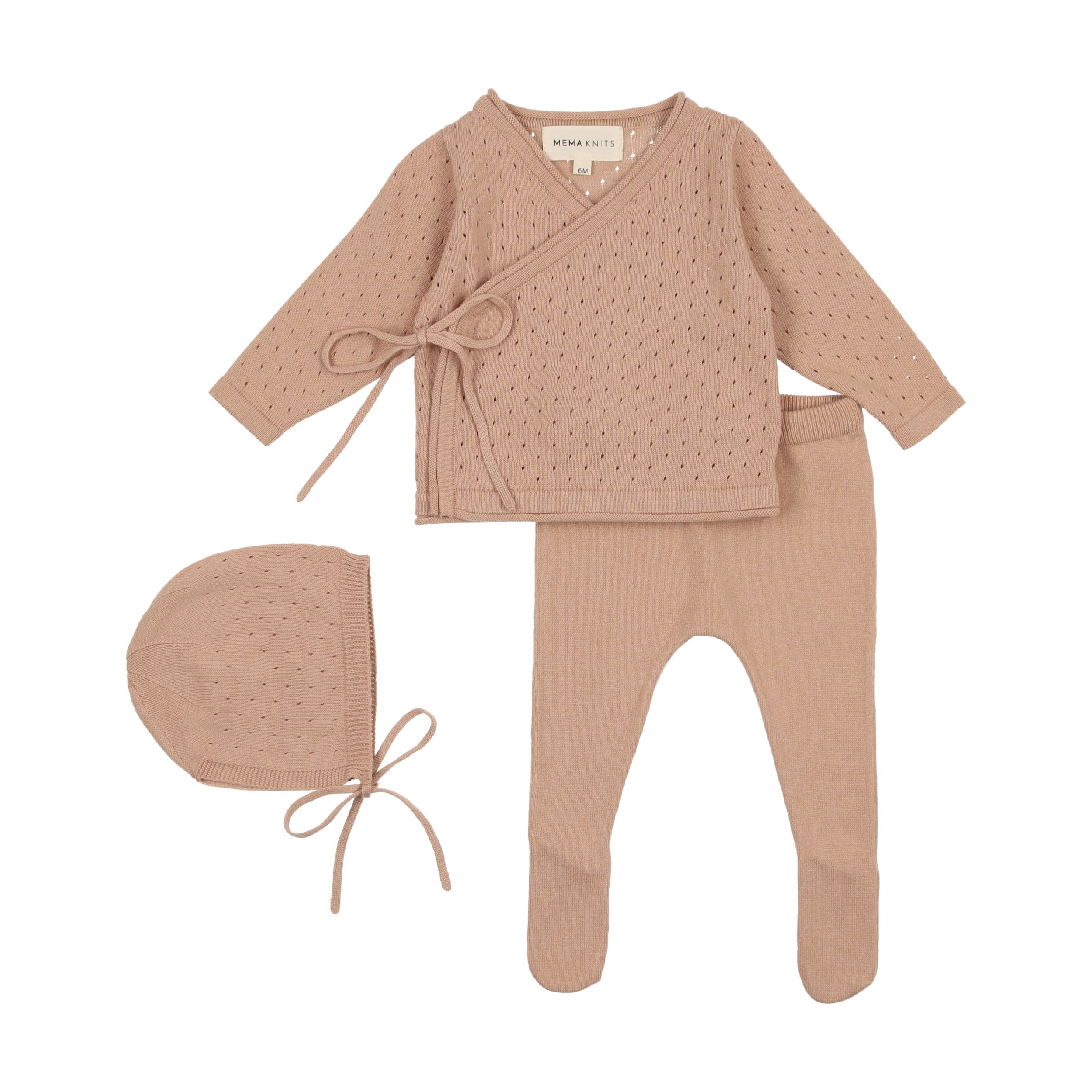 Pink Knit Pointelle Wrap Set & Bonnet