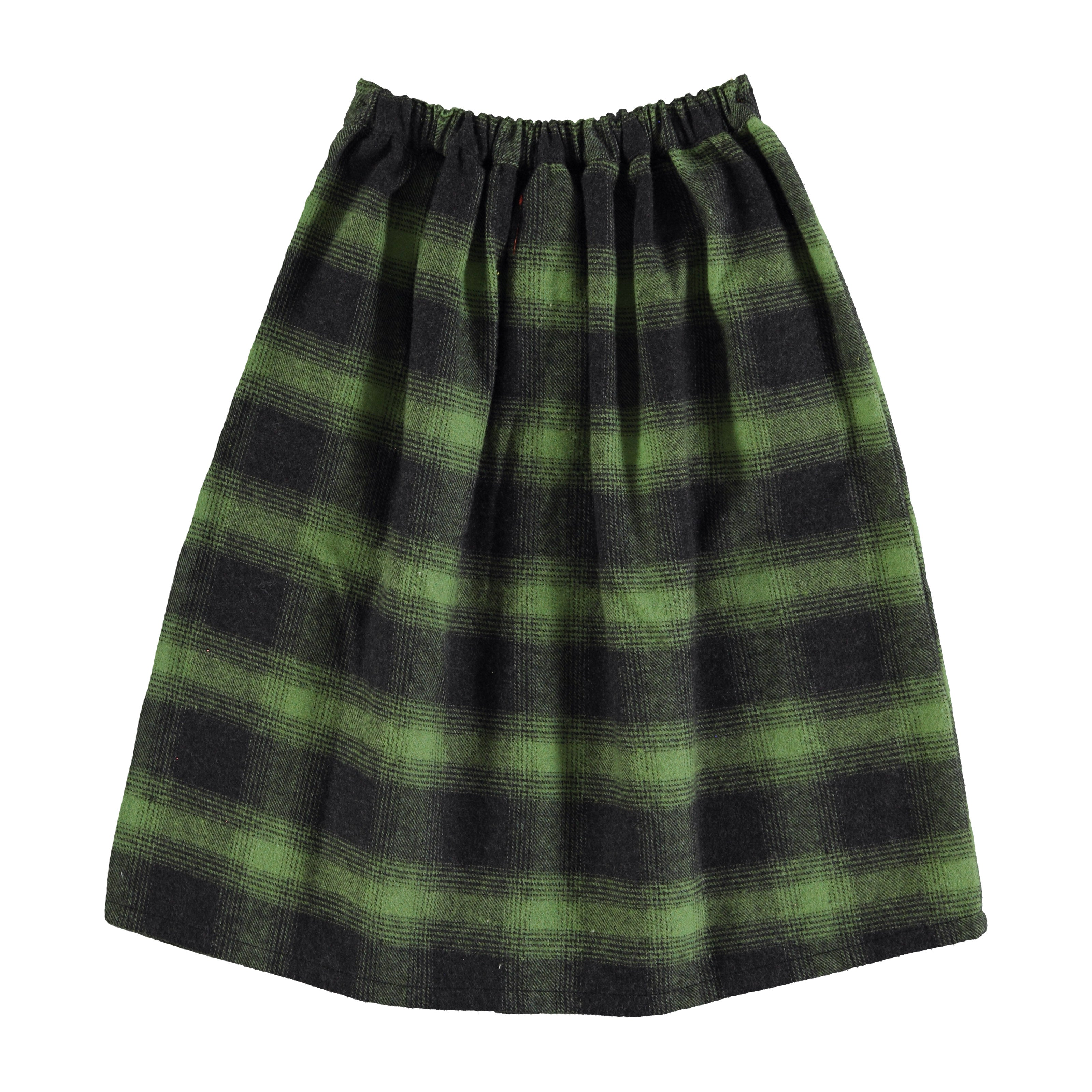 Green & Black Flannel Checkered Long Skirt