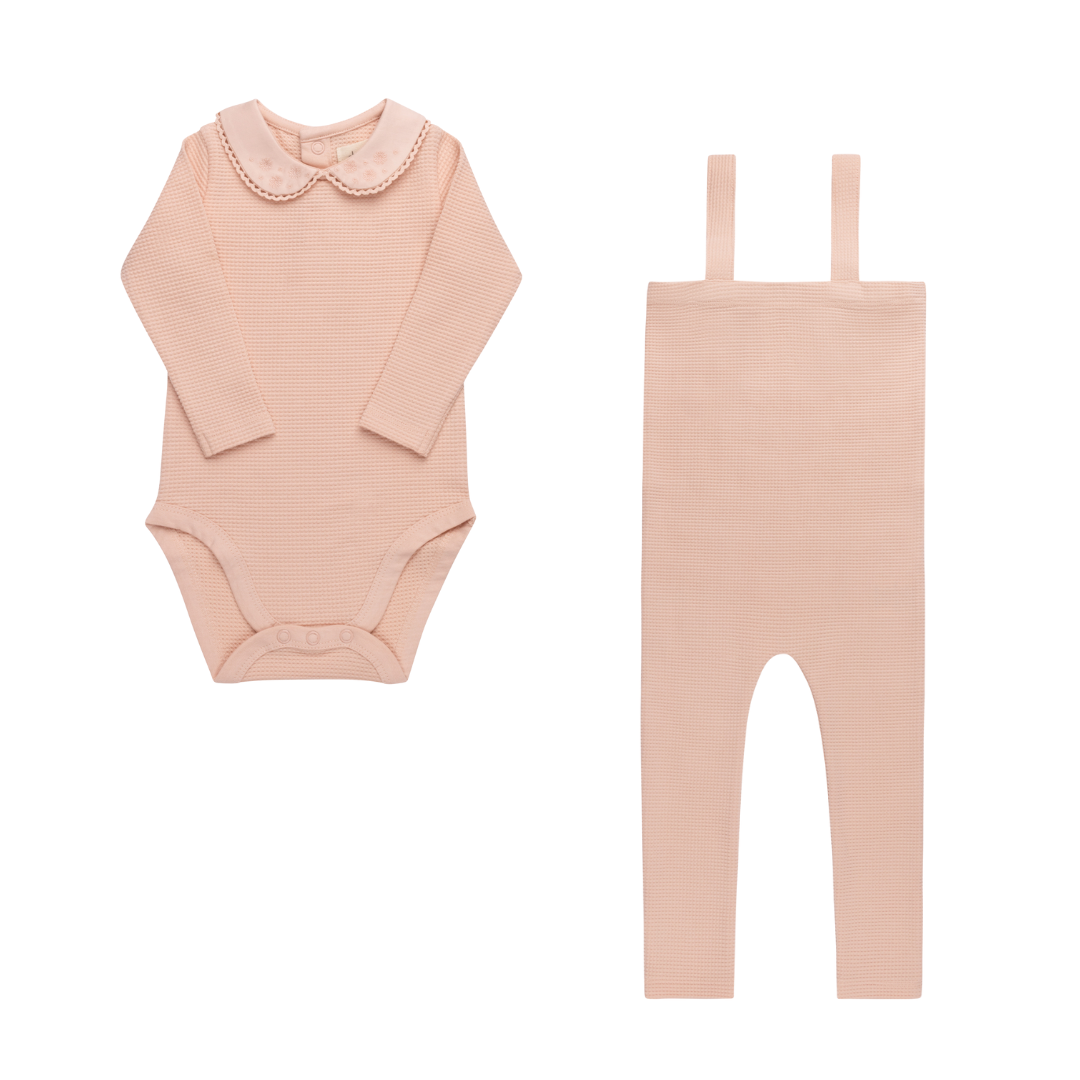 Pink Embroidered Collar Collection Overalls And Bodysuit