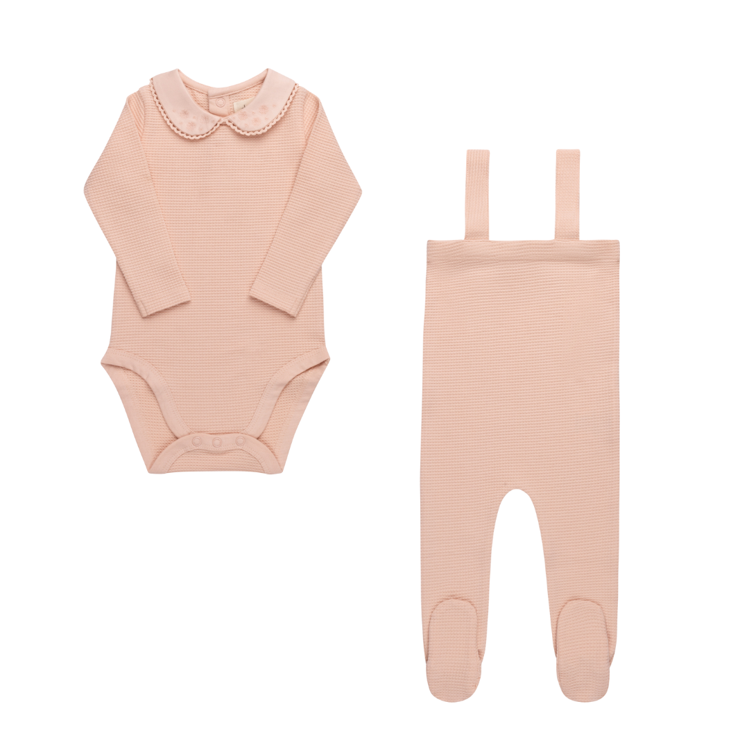 Pink Embroidered Collar Collection Overalls And Bodysuit
