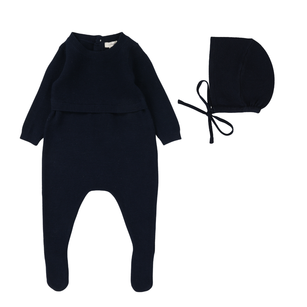 Navy Knit Footie + Bonnet