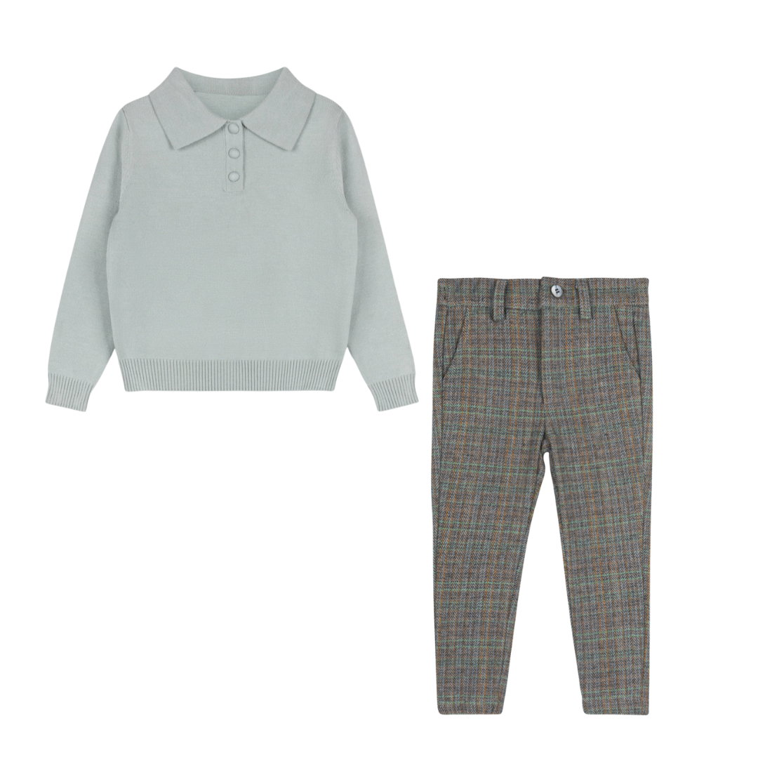 Plaid Rep Pants + Mint Knit Sweater