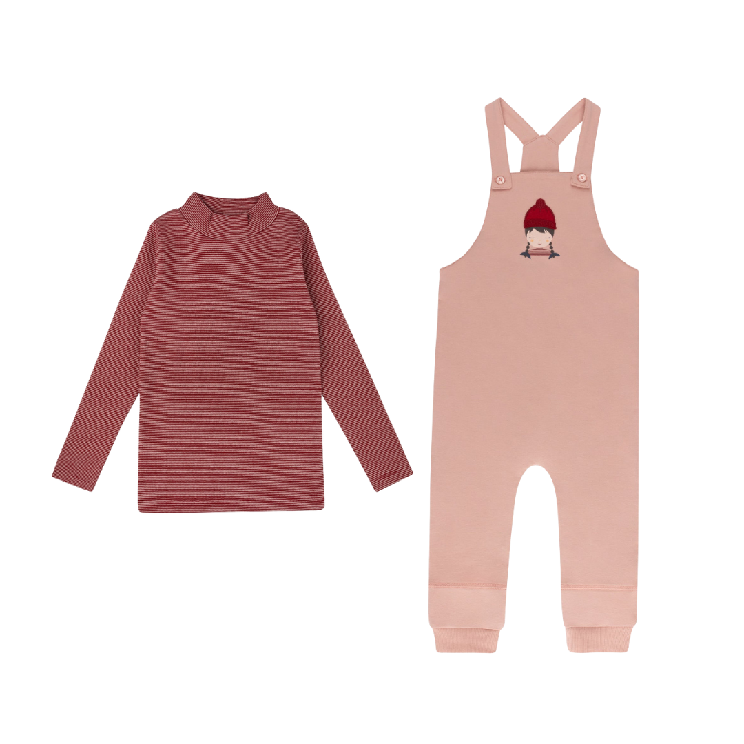 Pink Autumn Kids Collection Overalls + Turtleneck Set