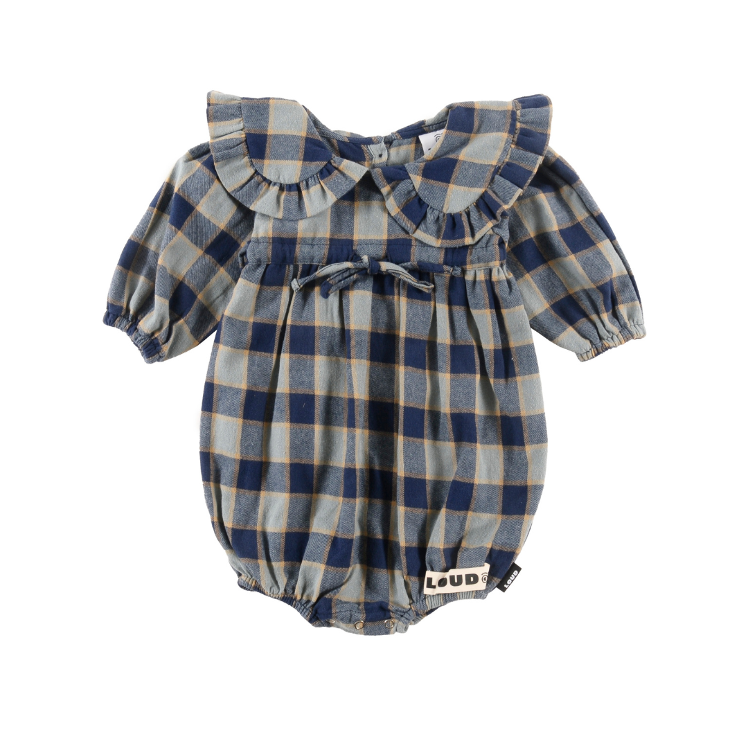 Indigo Check Collar Romper