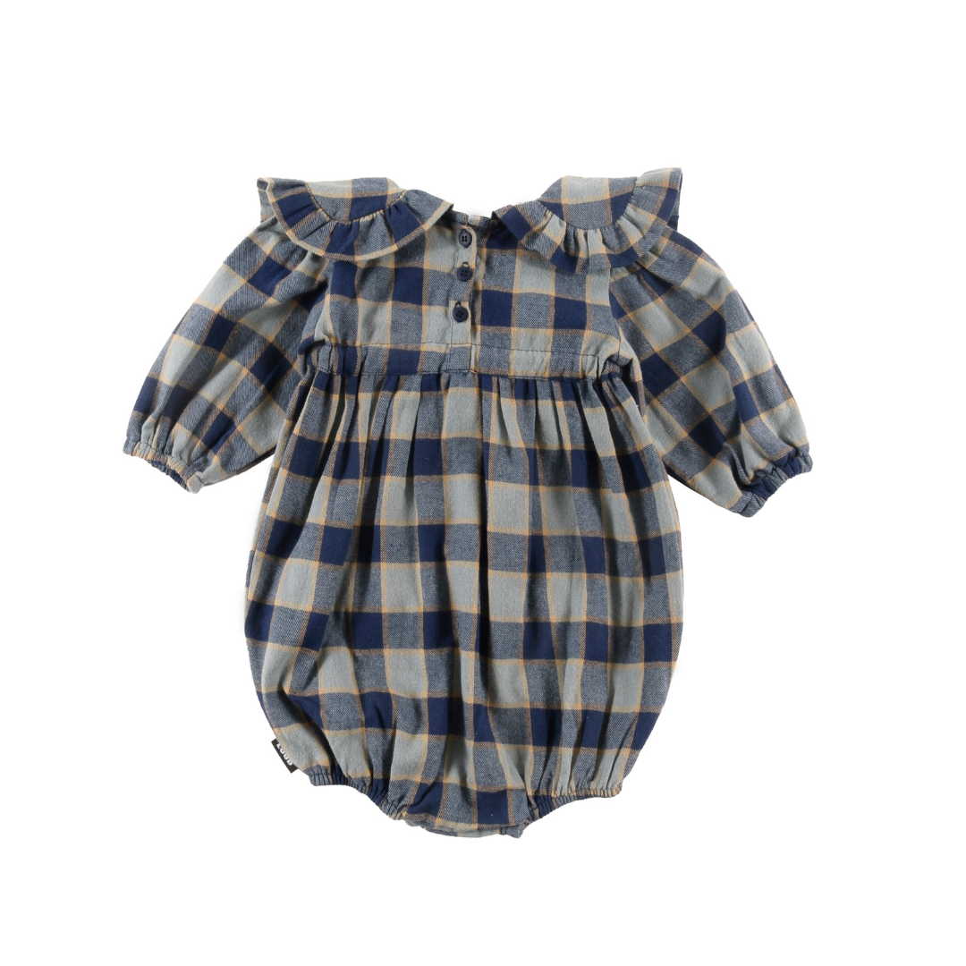 Indigo Check Collar Romper