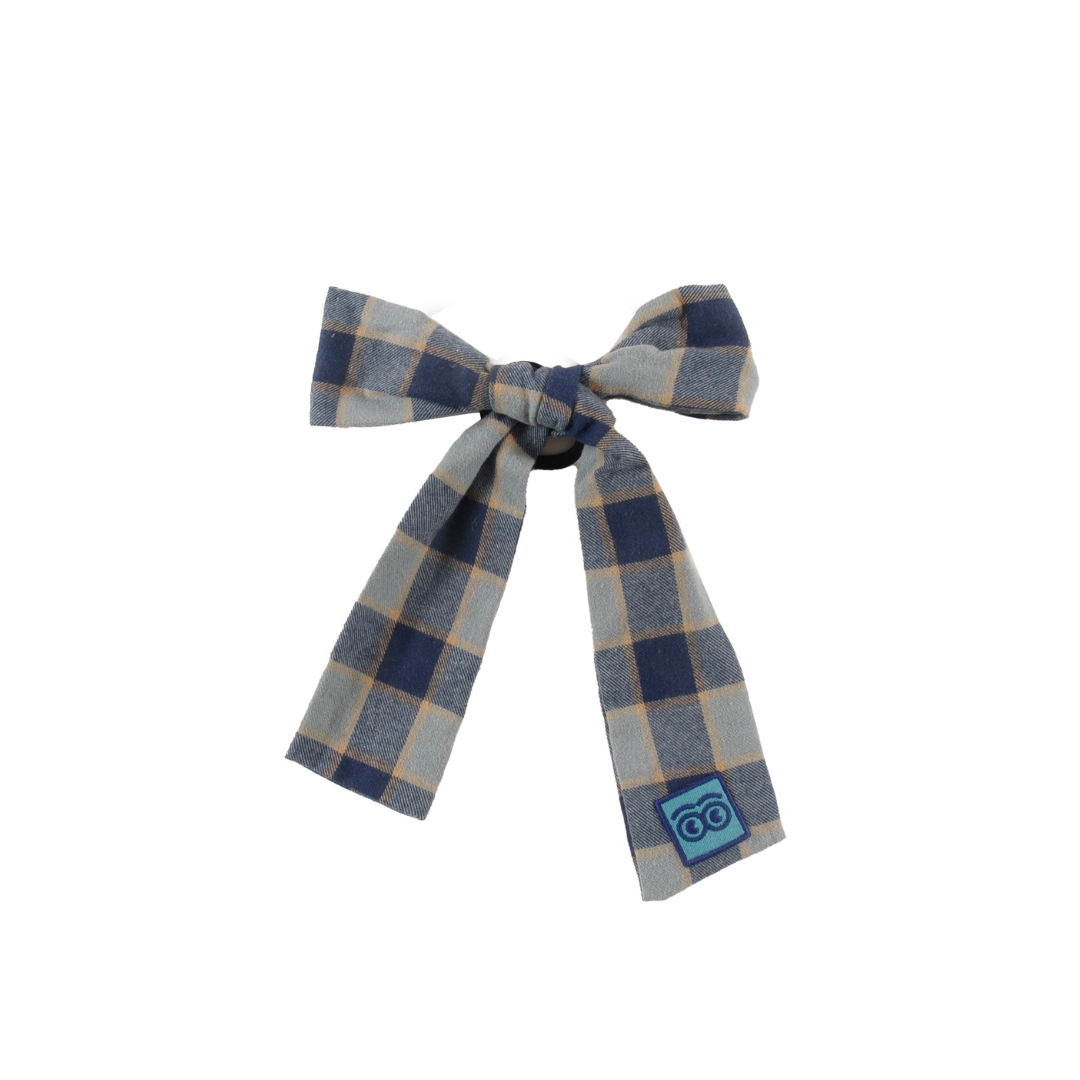 Indigo Check Oversized Hair Bow