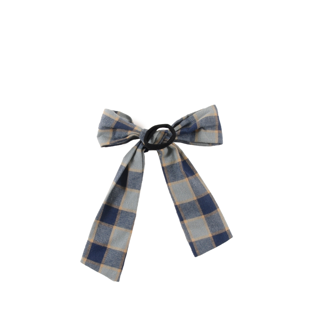 Indigo Check Oversized Hair Bow