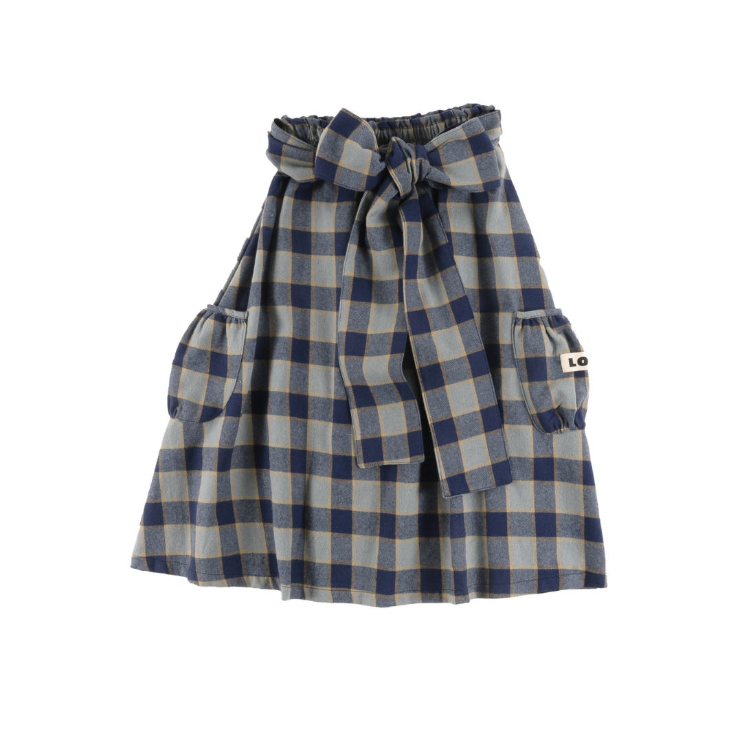 Indigo Check Midi Skirt