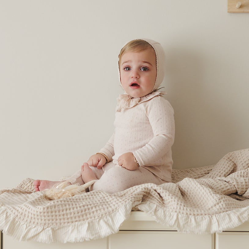 Petal Ruffle Fine Pointelle Collar Footie