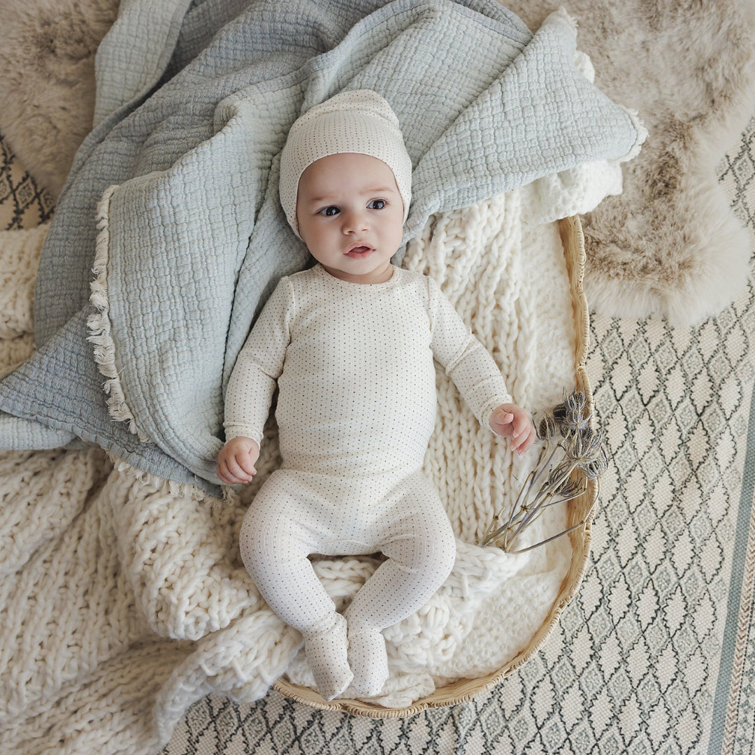 Cream/Blue Dotted Footie
