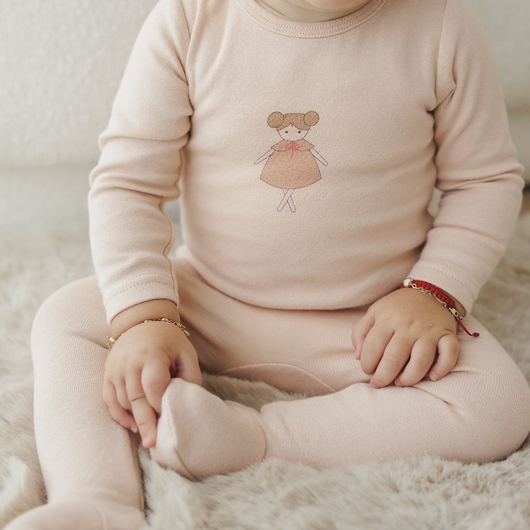 Dusty Pink Graphic Doll Footie
