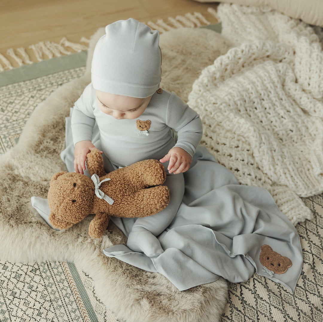 Pale Blue Bear Appliqué Layette Set