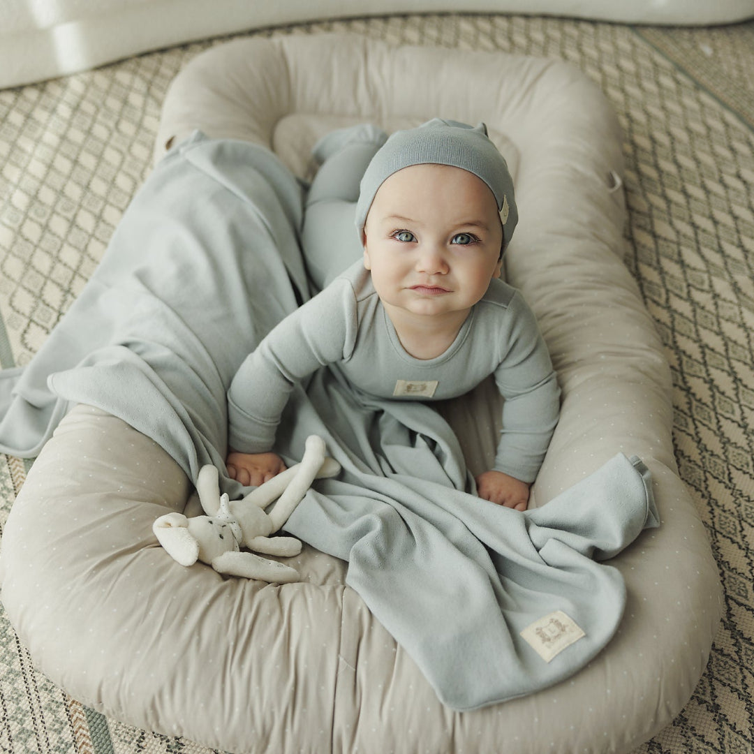 Light Blue Pointelle Emblem Footie Set