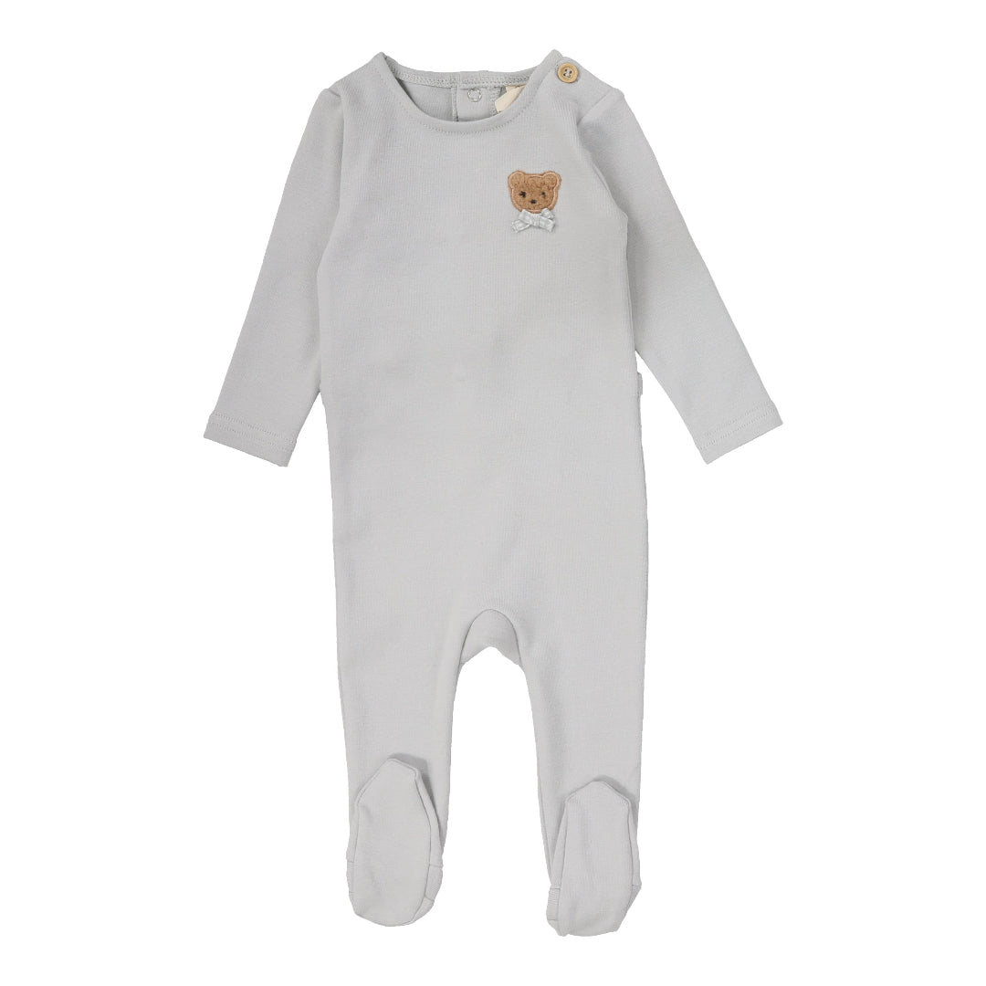 Pale Blue Bear Appliqué Footie