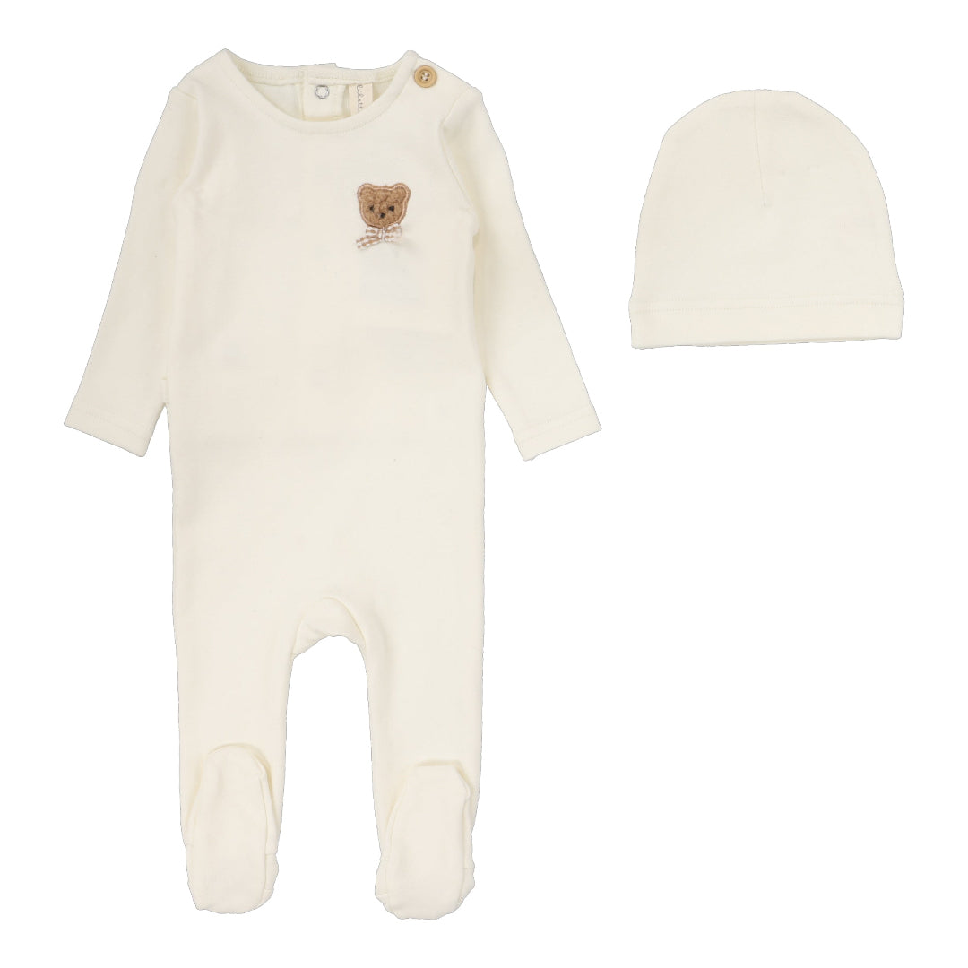 Cream Bear Appliqué Footie Set
