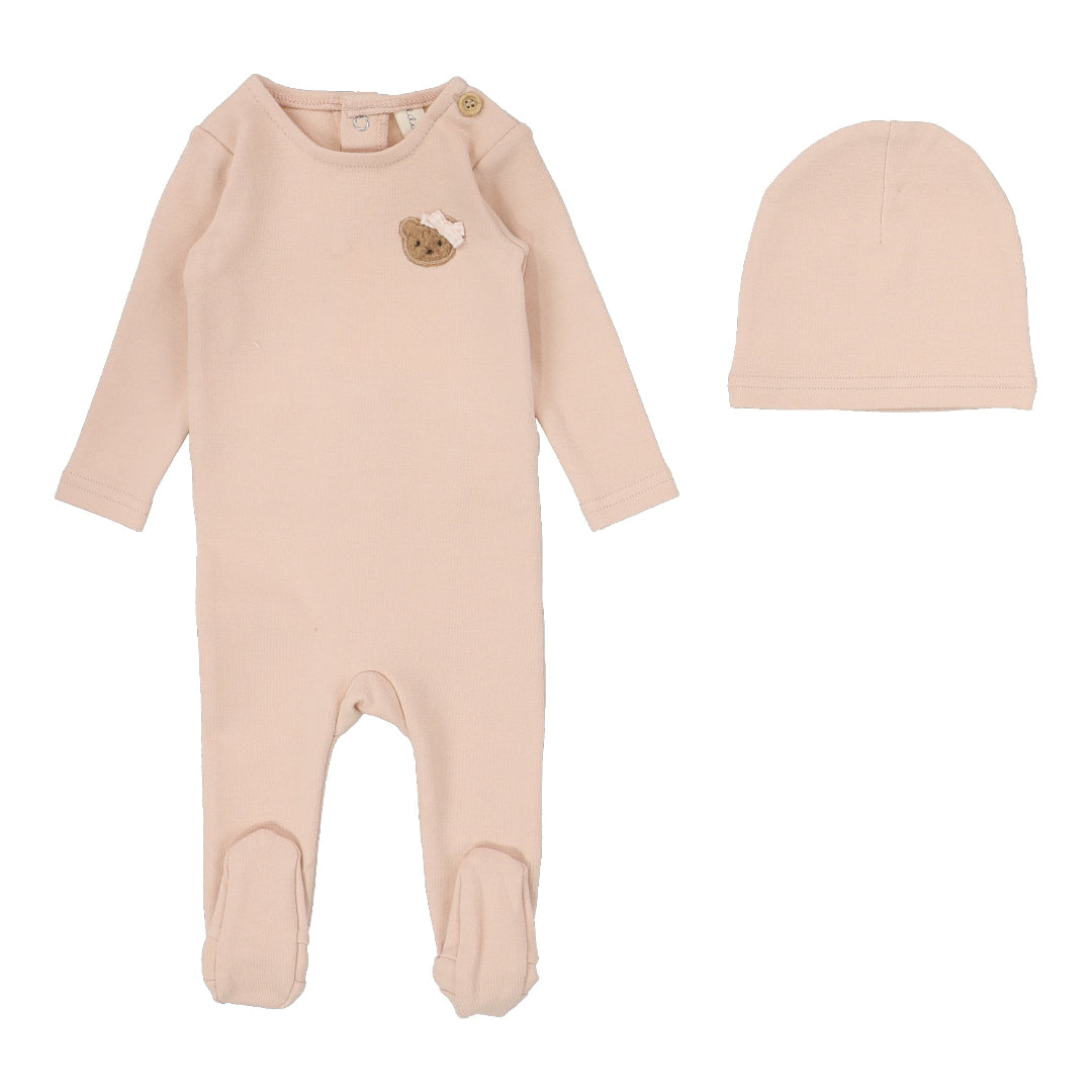 Dusty Pink Bear Appliqué Footie Set