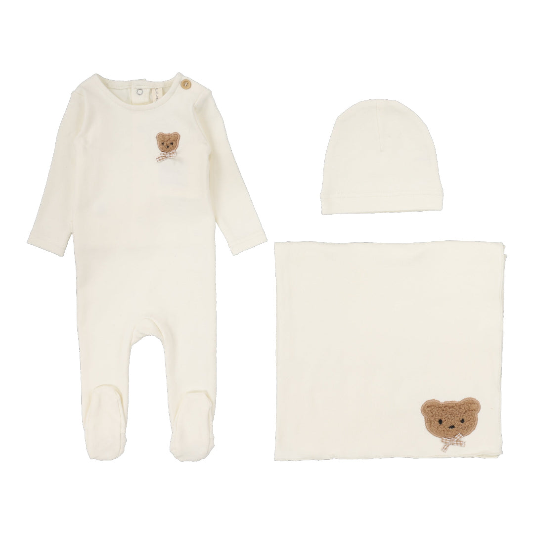 Cream Bear Appliqué Layette Set