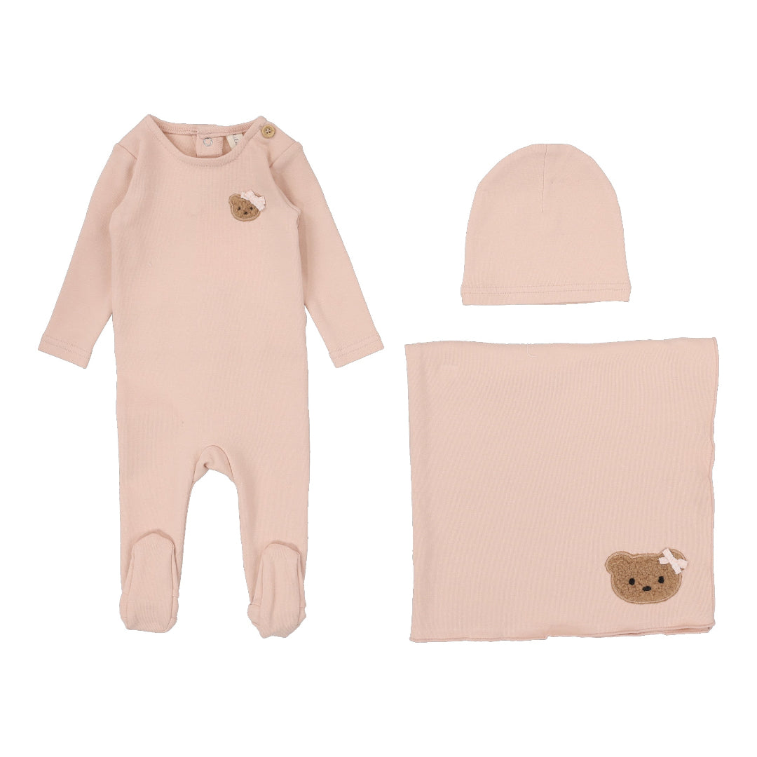 Dusty Pink Bear Appliqué Layette Set