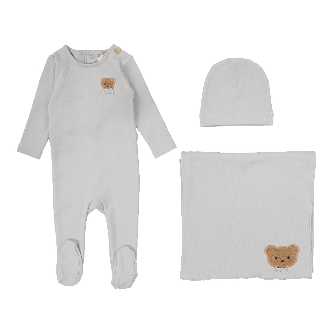 Pale Blue Bear Appliqué Layette Set