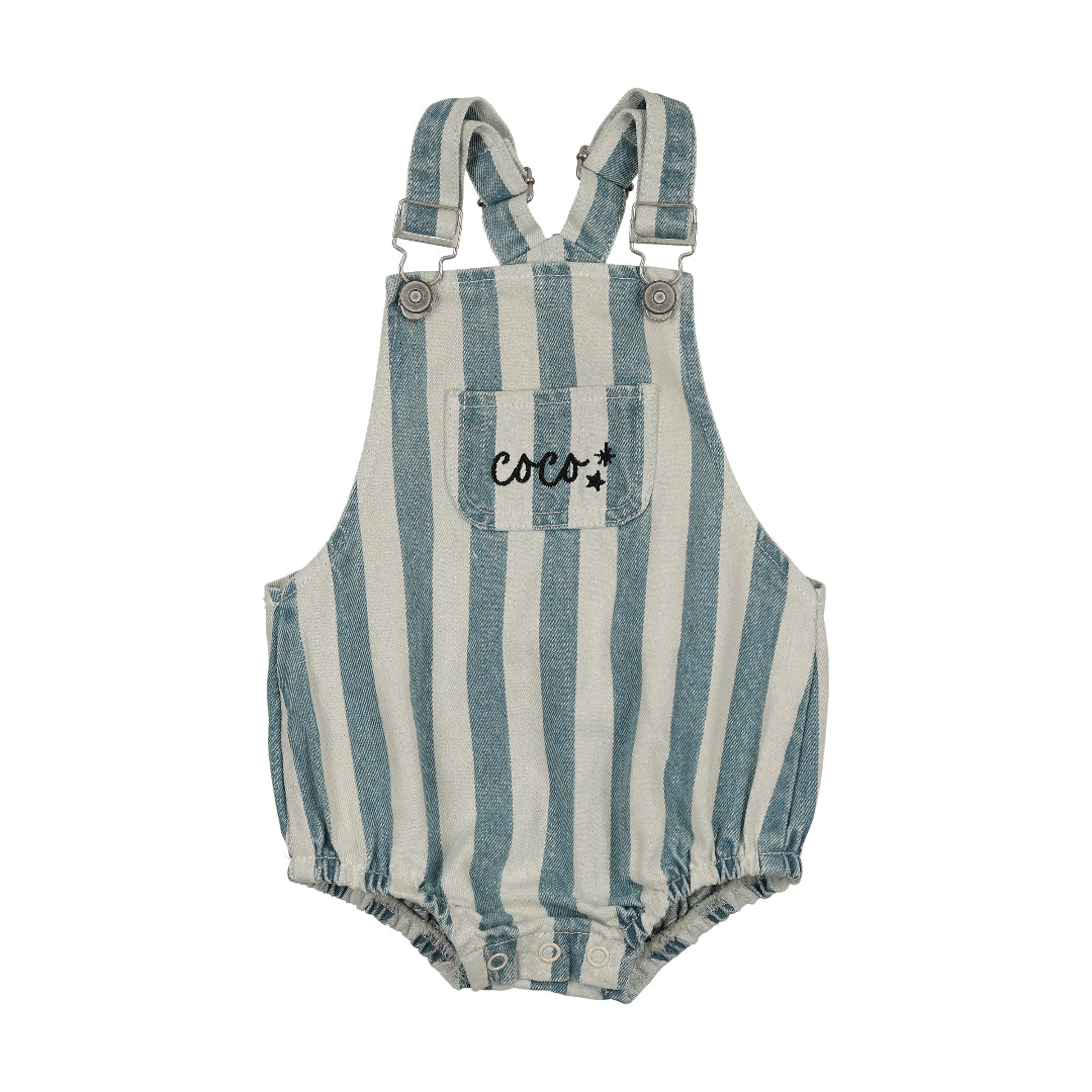 Light Blue Denim Striped Short Overalls