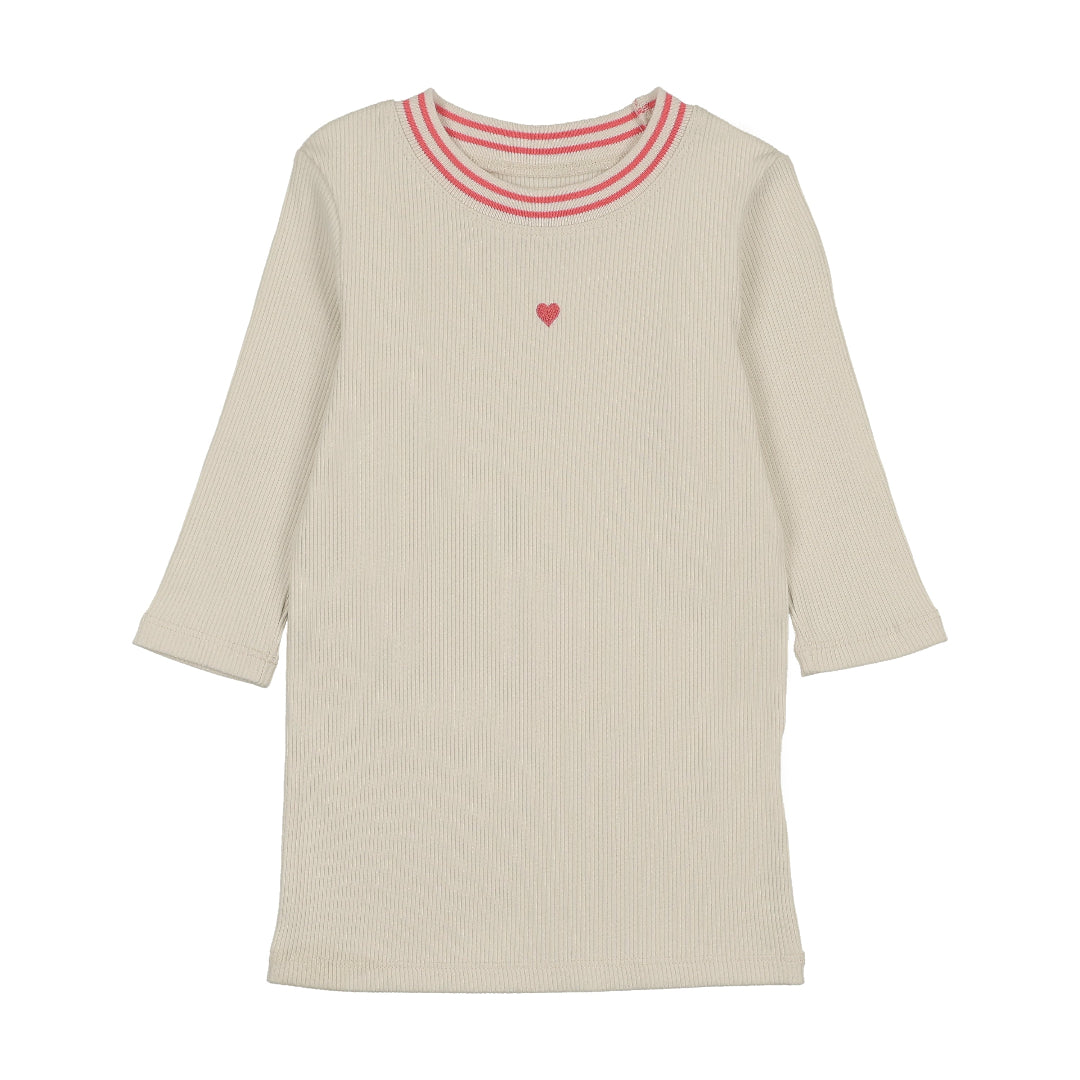 Coral Trim Ribbed Neck 3/4 Sleeve T-Shirt