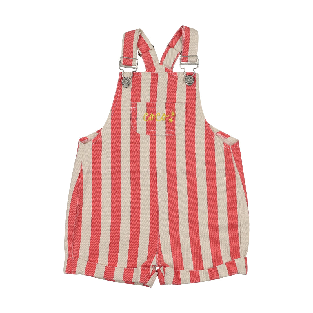Coral Striped Short Cuffed Overalls
