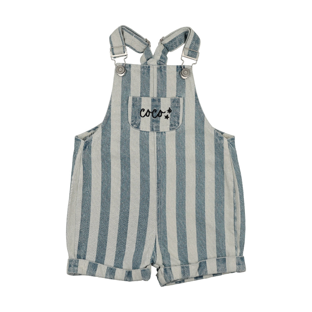 Light Blue Denim Striped Short Cuffed Overalls