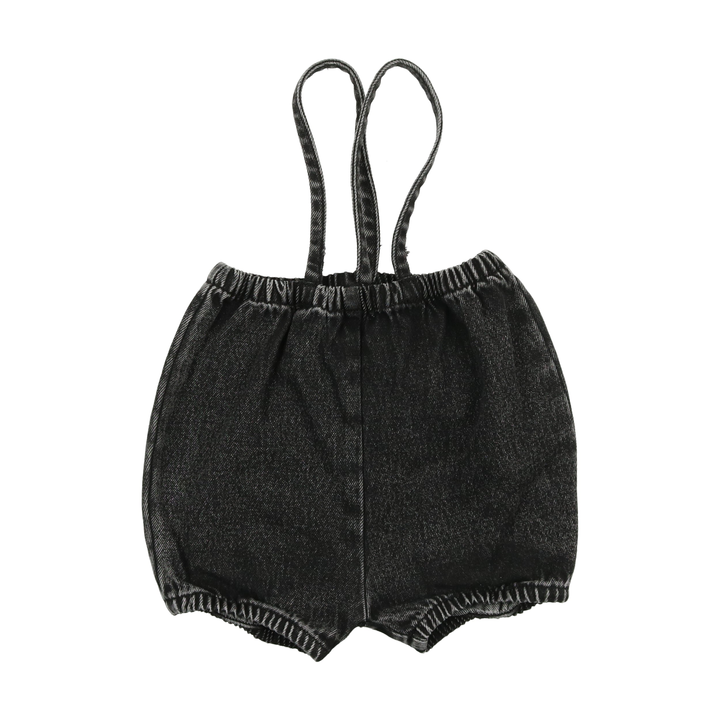 Black Denim Bubble Suspender Shorts