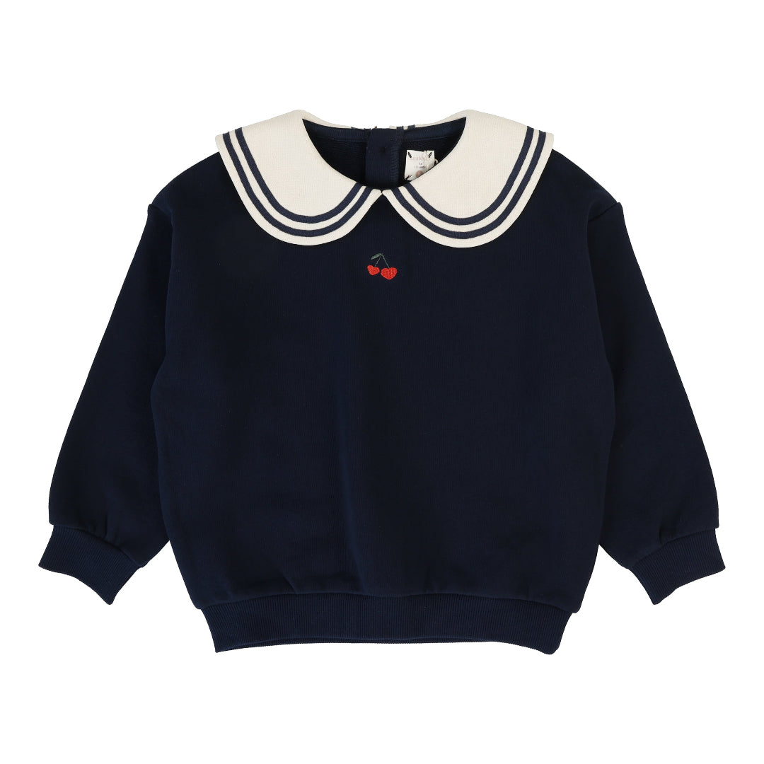 Navy Embroidered Cherry Sweatshirt