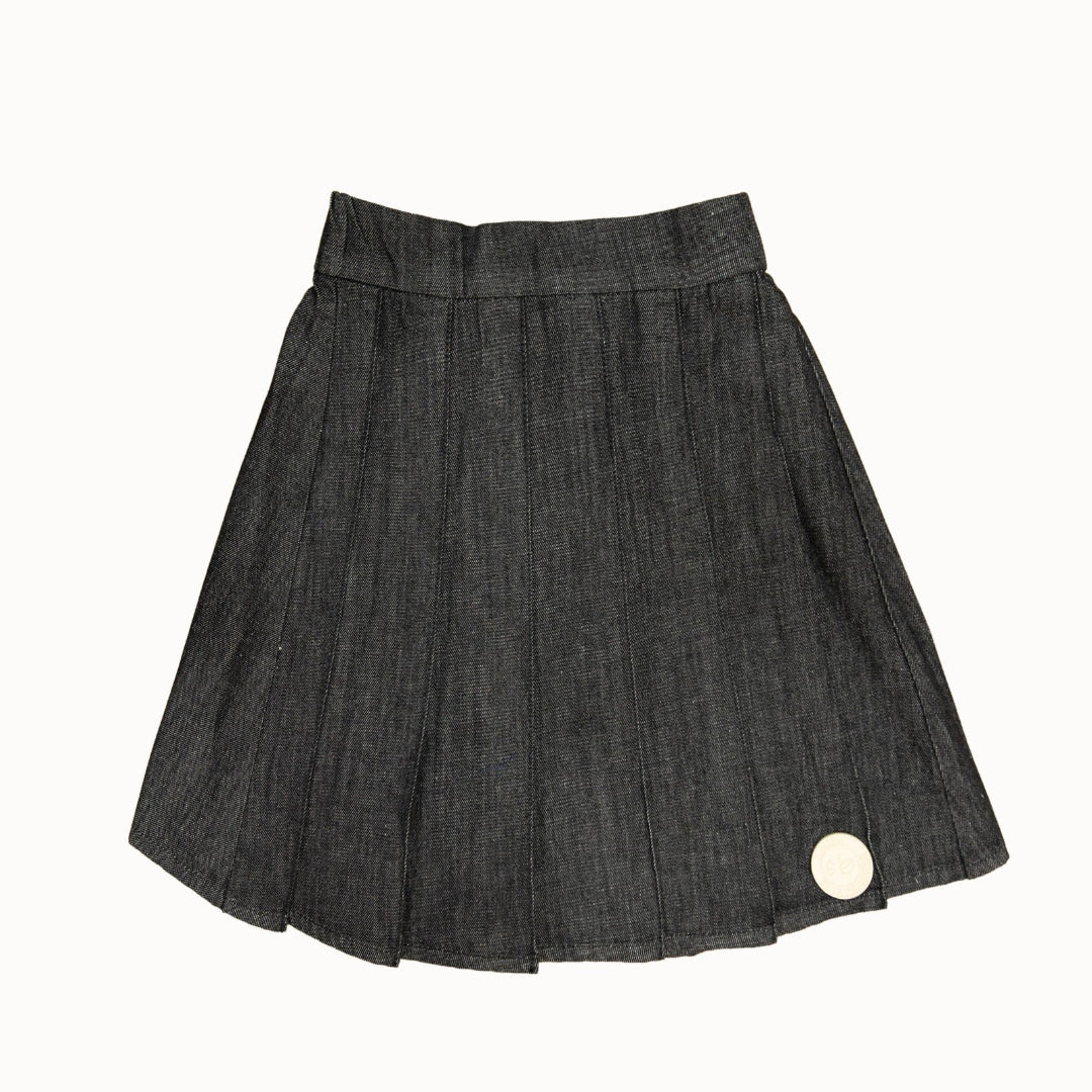 Black Denim Pleated Skirt