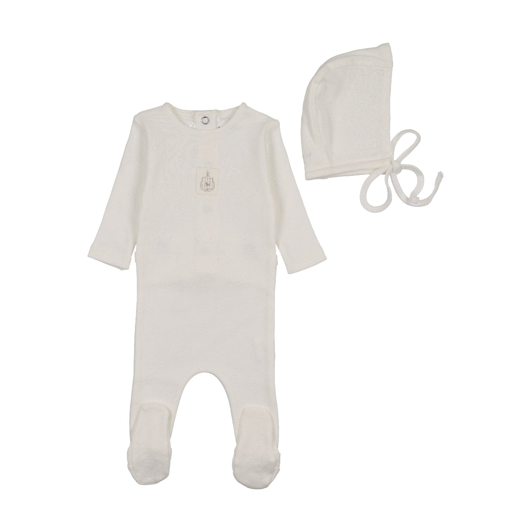 Chalk White Birdcage Pointelle Footie/Bonnet